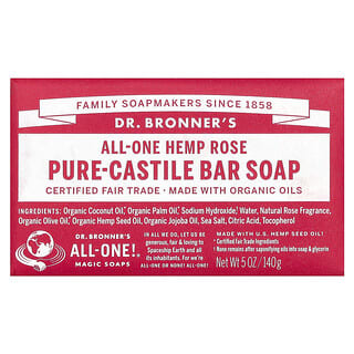 Dr. Bronner's‏, סבון מוצק טהור על בסיס שמן זית, All-One Hemp, בטעם ורד, 5 אונקיות (140 גרם)