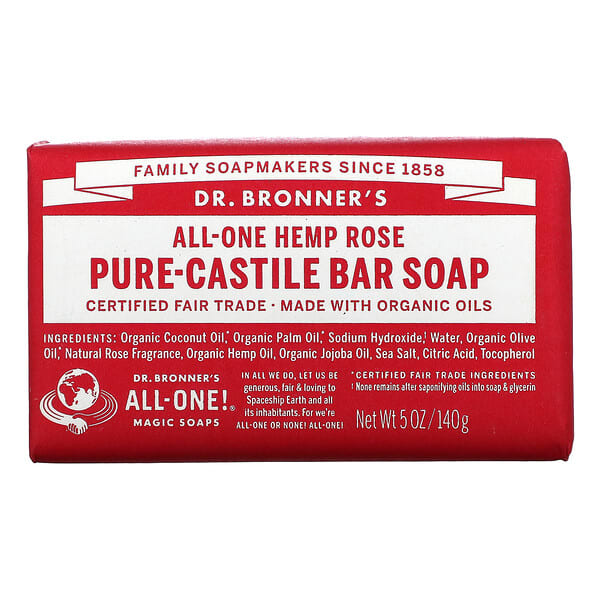 Dr. Bronner's, Pure Castile Bar Soap, AllOne Hemp, Rose, 5 oz (140 g)
