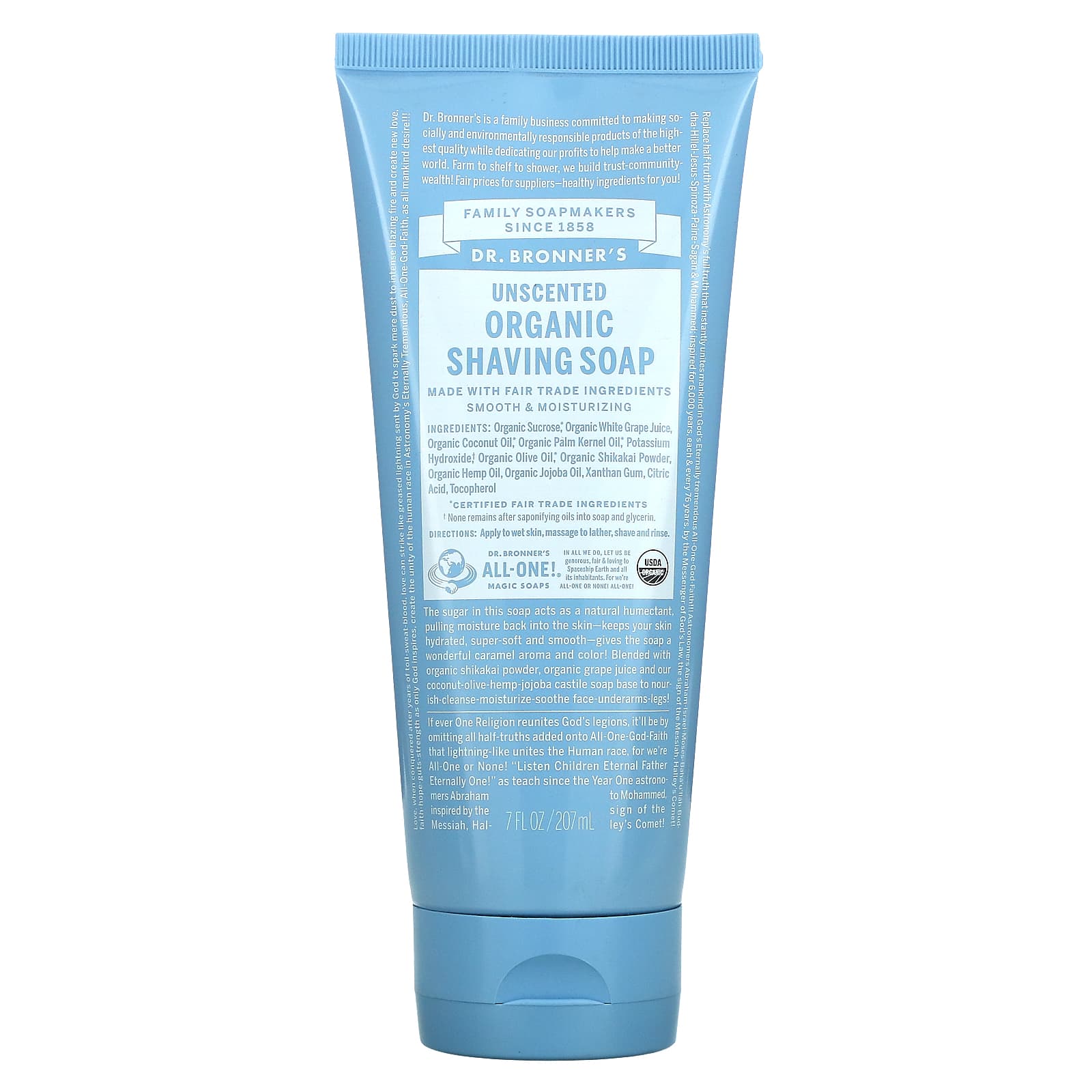 Dr. Bronner's, Organic Shaving Soap, Unscented, 7 fl oz (207 ml)