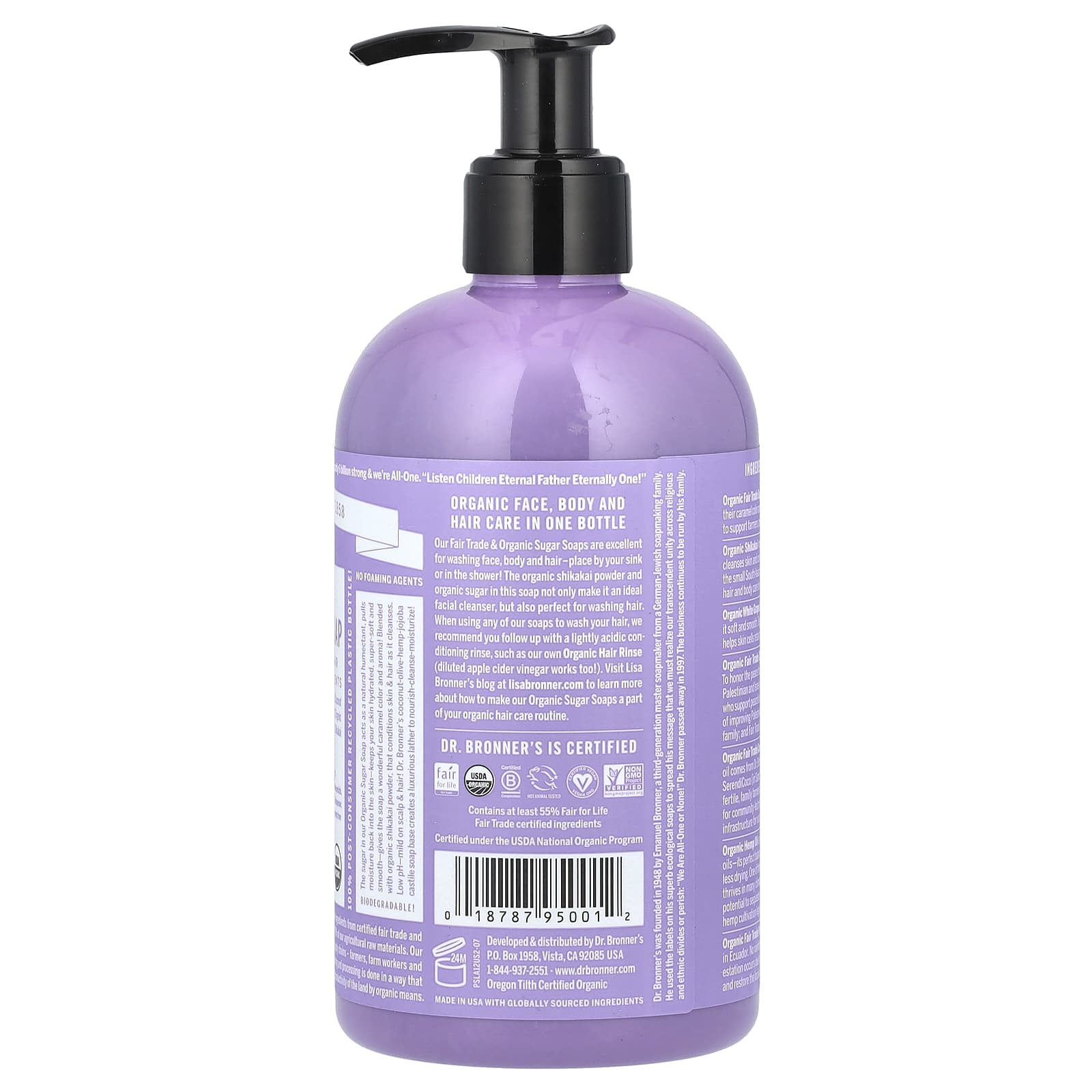 Dr. Bronner's, 4in1 Organic Sugar Soap, For Hands, Face, Body & Hair, Lavender, 12 fl oz (355 ml)