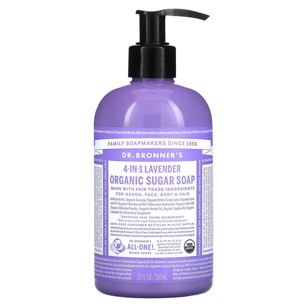 Dr. Bronner's, 4-in-1 Organic Sugar Soap, For Hands, Face, Body & Hair, Lavender, 12 fl oz (355 ml)