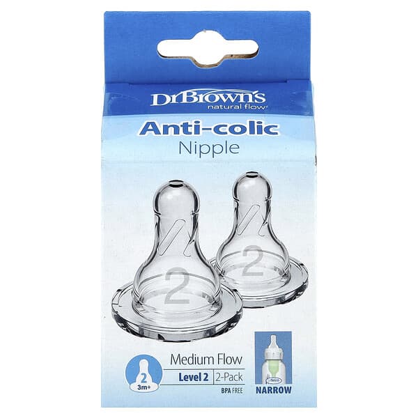 Dr. Brown's, Natural Flow®，防脹氣奶嘴，3 個月以上，中流量，2 個