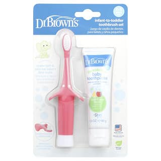 Dr. Brown's, Set de cepillos de dientes para bebés y niños pequeños, De 0 a 3 años, Rosa, Manzana y pera, Set de 2 piezas