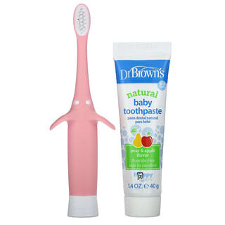 Dr. Brown's, 婴儿至幼儿牙刷套装，0-3 岁，梨和苹果，粉色，1.4 盎司（40 克）