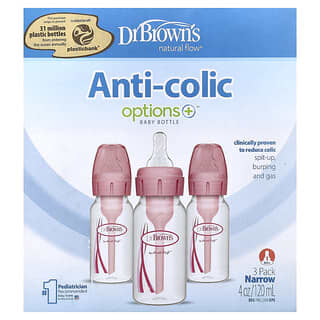 Dr. Brown's, Natural Flow®, Options+™, Biberones anticólicos, 0 meses en adelante, Paquete de 3, 120 ml (4 oz) cada uno