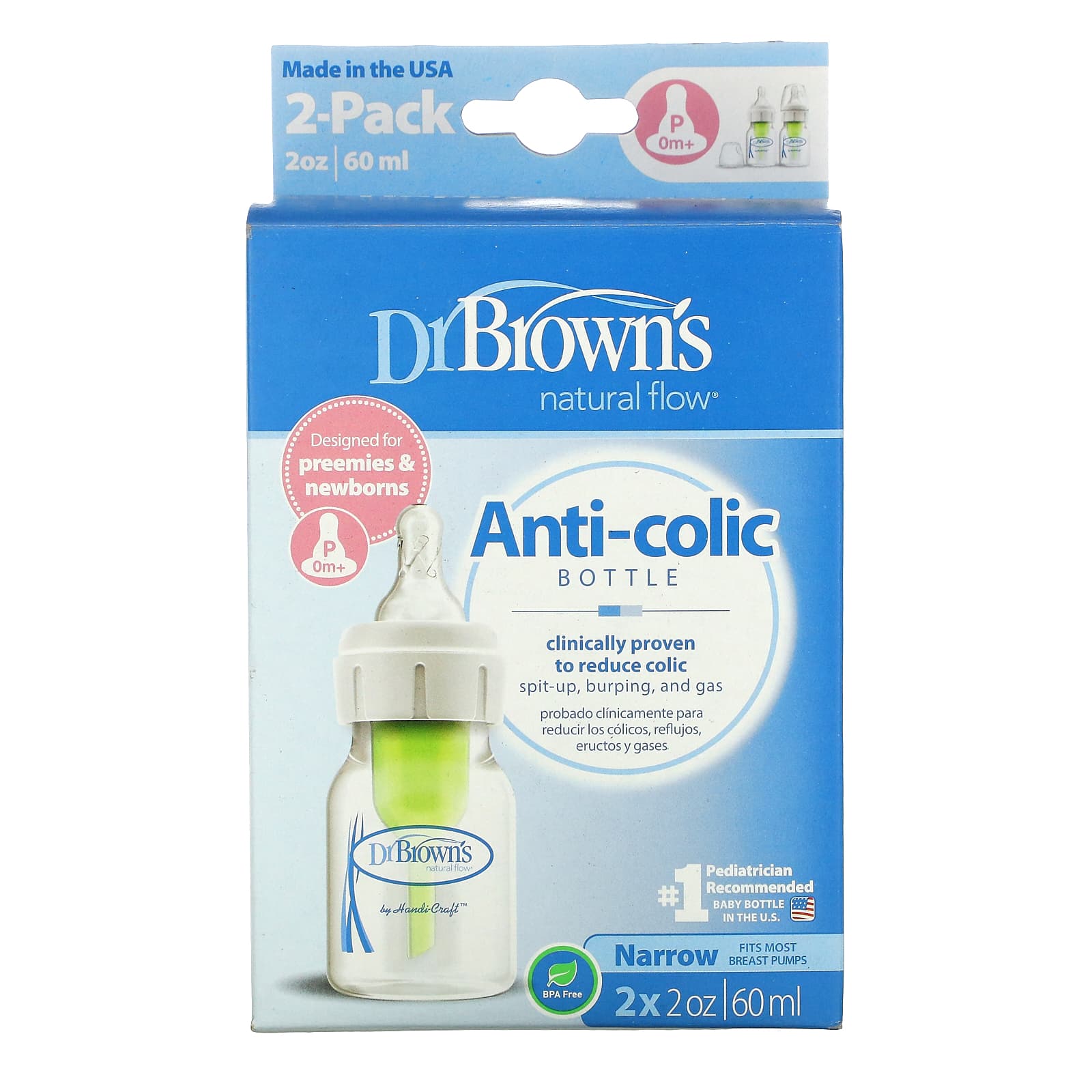 Dr. Brown's Biberón Anticólicos Boca Ancha Options+ 270ml Azul - Bosque  Biberon +0 meses : : Bebé