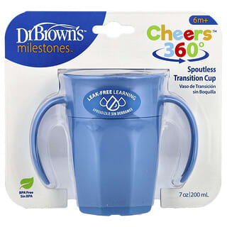Dr. Brown's, Milestones™, Cheers360™, Vaso de transición sin boquilla, 6 meses en adelante, Azul, 200 ml (7 oz)