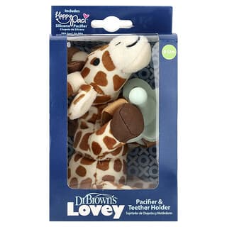 Dr. Brown's, Lovey, Happy Paci™, Sujetador de silicona para chupetes y mordedores, De 0 a 12 meses en adelante, Jirafa, Set de 2 piezas