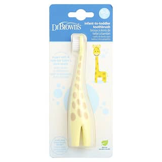 Dr. Brown's, Cepillo de dientes para bebés y niños pequeños, De 0 a 3 años, Amarillo, Jirafa, 1 cepillo de dientes