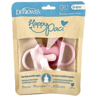 دكتور براونز‏, لهاية HappyPaci ™ ، للأطفال من 0 إلى 6 أشهر ، لون وردي فاتح وأبيض ، عدد 3