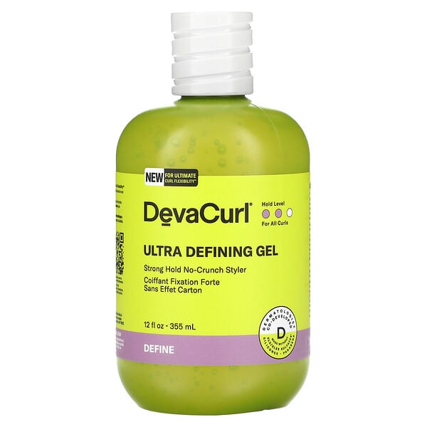 DevaCurl, ウルトラ ディファイニングジェル、ストロングホールド、ノークランチ スタイラー、355ml（12液量オンス）