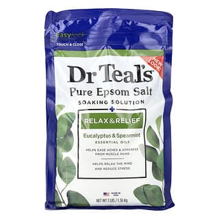 Dr. Teal's, 퓨어 엡솜 소금 담금 솔루션, 유칼립투스 및 스피어민트, 1.36kg(3lbs)