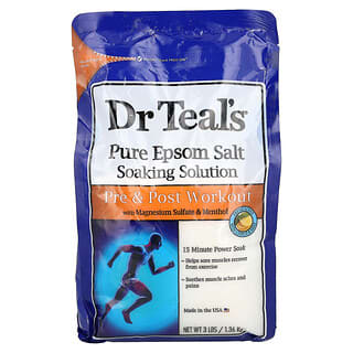 Dr. Teal's, Solución de remojo con sal de Epsom pura, Antes y después del entrenamiento, Cítricos y menta`` 1,36 kg (3 lb)