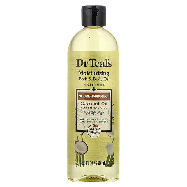 Dr. Teal's, 모이스처라이징 목욕 & 바디 오일, 코코넛오일 & 에센셜 오일, 260ml(8.8fl oz)
