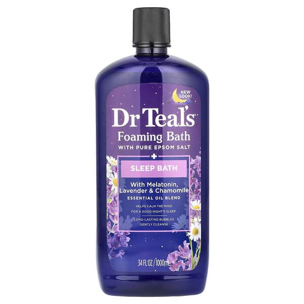 Dr. Teal's, Foaming Bath With Pure Epsom Salt, With  Melatonin, Lavender &amp; Chamomile, 34 fl oz (100 ml)