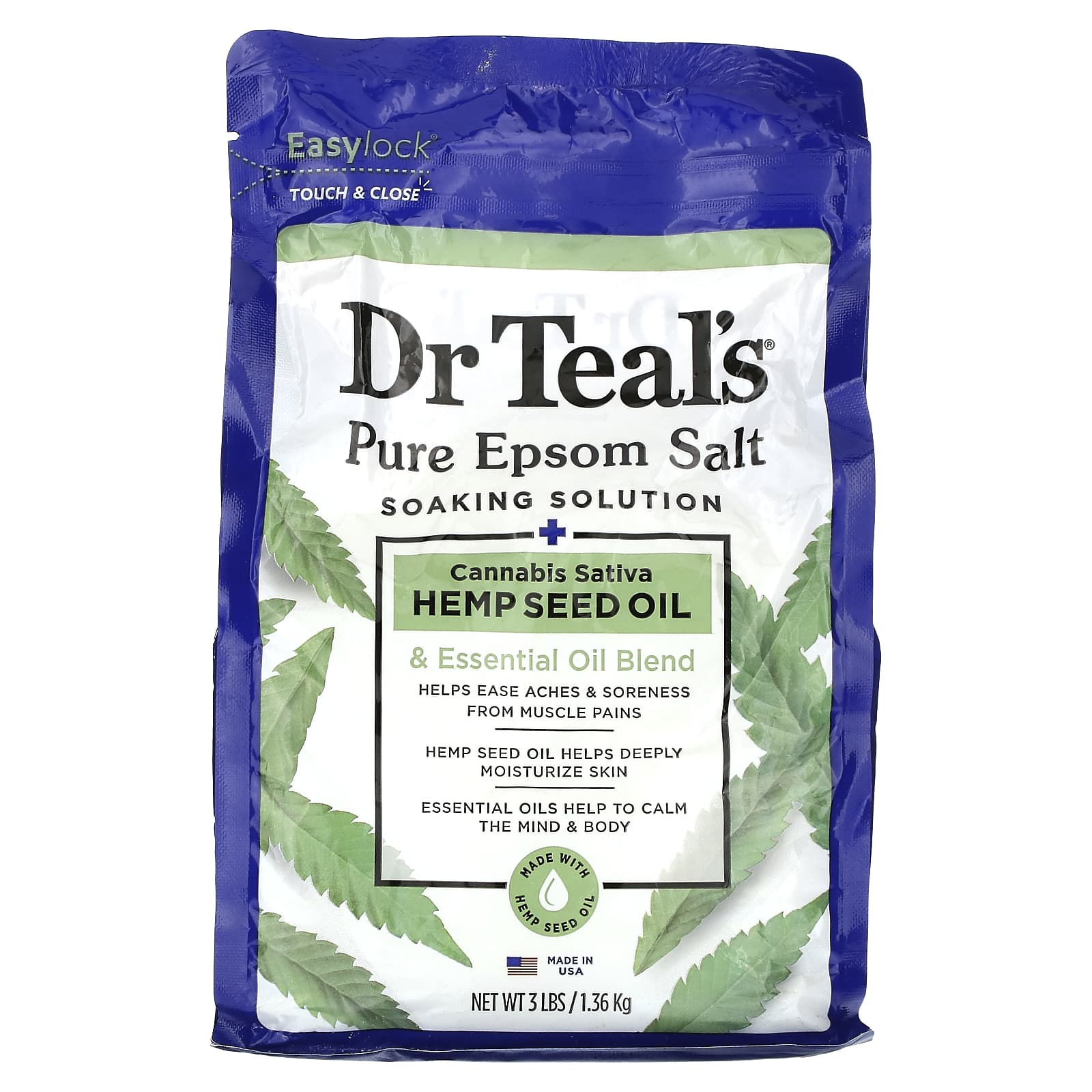 Dr. Teal's, Pure Epsom Salt, Soaking Solution, Cannabis Sativa Hemp Dr. Teal's, Pure Epsom Salt, Soaking Solution, Cannabis Sativa Hemp