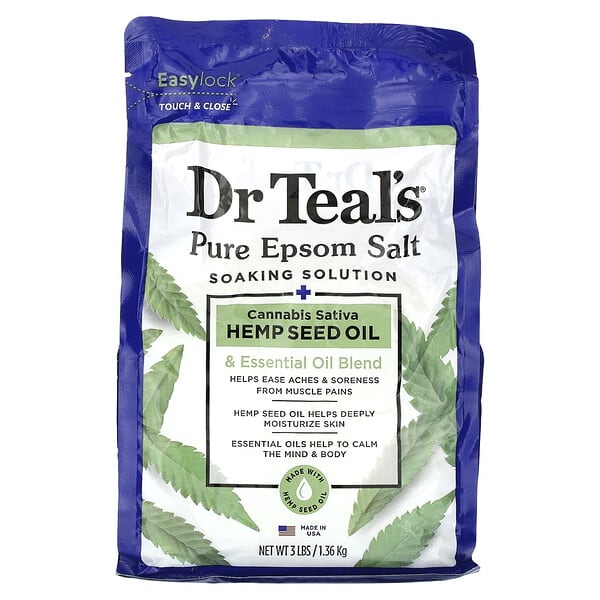 Dr. Teal's, Pure Epsom Salt, Soaking Solution, Cannabis Sativa Hemp