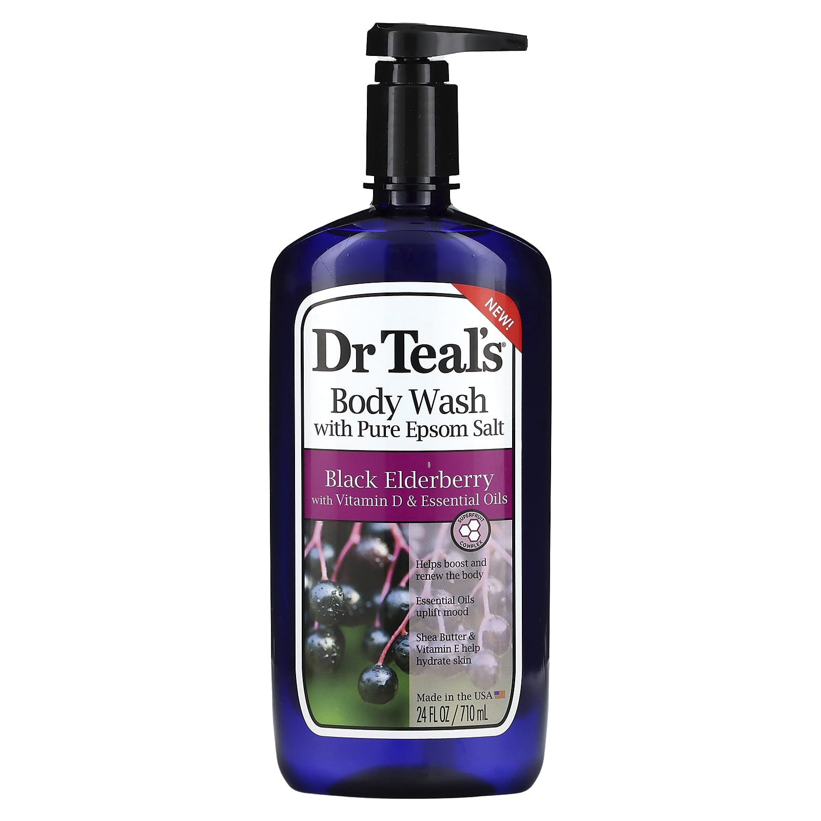 Dr. Teal's, Body Wash With Pure Epsom Salt, Black Elderberry, 24 fl oz