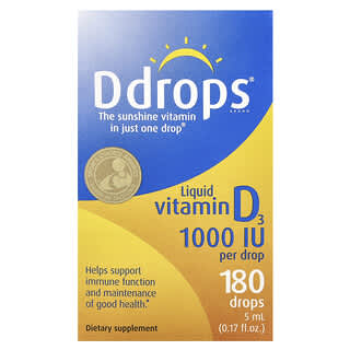 Ddrops‏, ויטמין D3 נוזלי, 1,000 יחב"ל, 5 מ"ל (0.17 אונקיות נוזל)