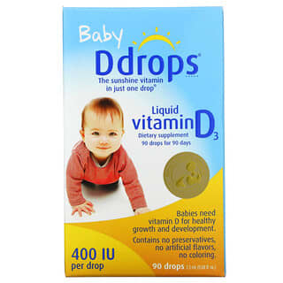 Ddrops, วิตามิน D3 ชนิดน้ำสำหรับทารก 400 IU บรรจุ 90 หยด ขนาด 0.08 ออนซ์ (2.5 มล.)
