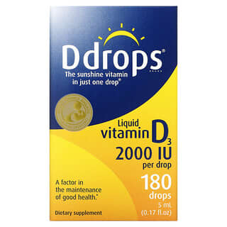 Ddrops, 液體維生素D3, 2000 IU, 0.17液盎司(5毫升)