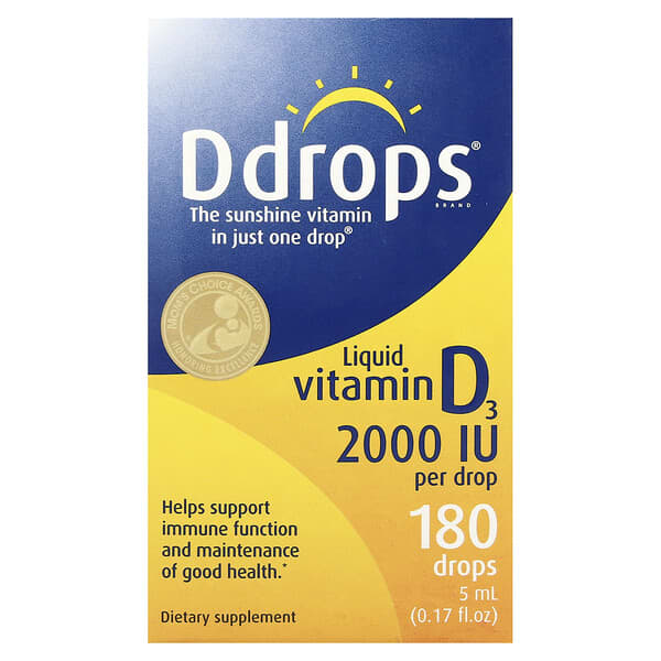 Ddrops, 液體維生素D3, 2000 IU, 0.17液盎司(5毫升)
