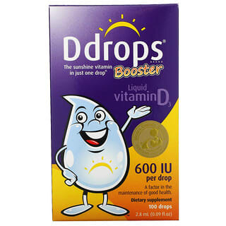 Ddrops, 促進劑，液體維生素 D3，600 國際單位，0.09 液量盎司（2.8 毫升）