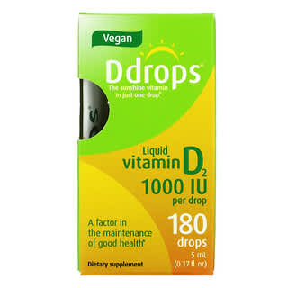 Ddrops, Liquid Vitamin D2, 1,000 IU, 0.17 fl oz (5 ml)