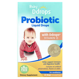 Ddrops, Gouttes liquides probiotiques pour bébé, Pour nouveaux-nés+, 60 gouttes, 2,2 ml