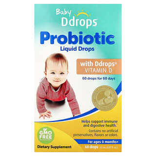 Ddrops, Bebeluş, picături lichide probiotice, pentru nou-născuţi+, 60 picături, 0,07 fl oz (2,2 ml)