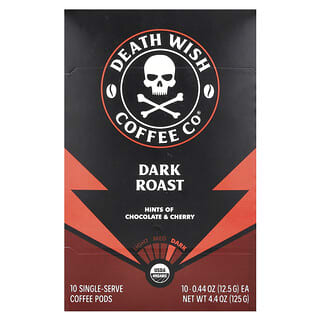 Death Wish Coffee, 1회 제공량 커피 포드, 다크 로스트, 포드 10개, 개당 12.5g(0.44oz)