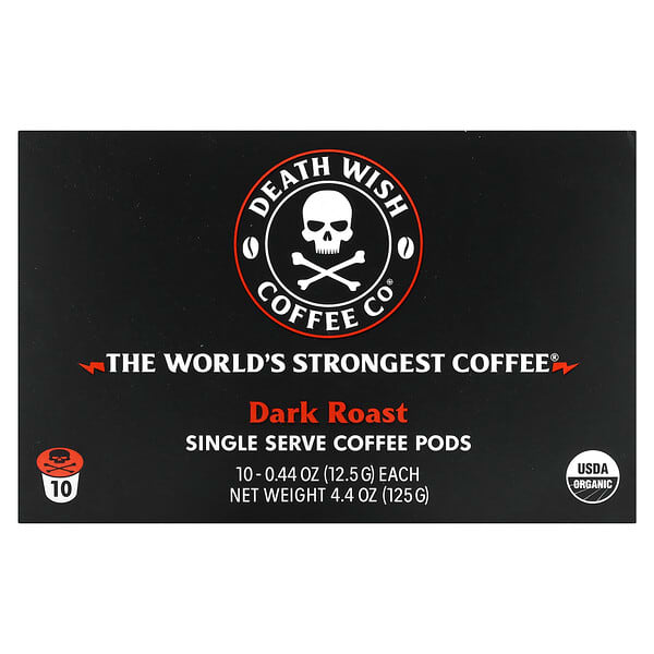 Death Wish Coffee, The World's Strongest Coffee, Dark Roast, 10 Single