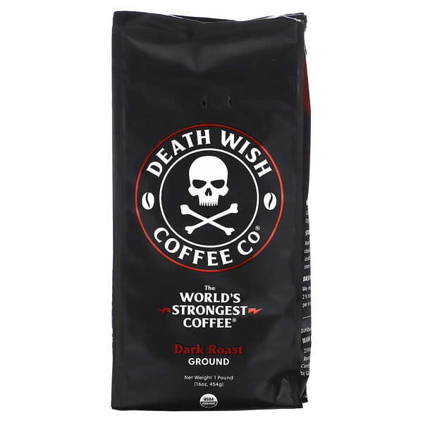 Death Wish Coffee, World's Strongest Coffee（世界一ストロングなコーヒー）、挽豆、ダークロースト、454g（16オンス）