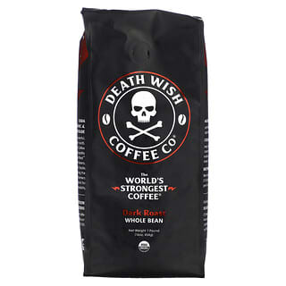 Death Wish Coffee‏, أقوى قهوة في العالم ، الحبوب الكاملة ، تحميص داكن ، 16 أونصة (454 جم)