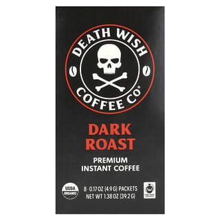 Death Wish Coffee, Café instantáneo prémium, Tostado oscuro, 8 sobres, 4,9 g (0,17 oz) cada uno