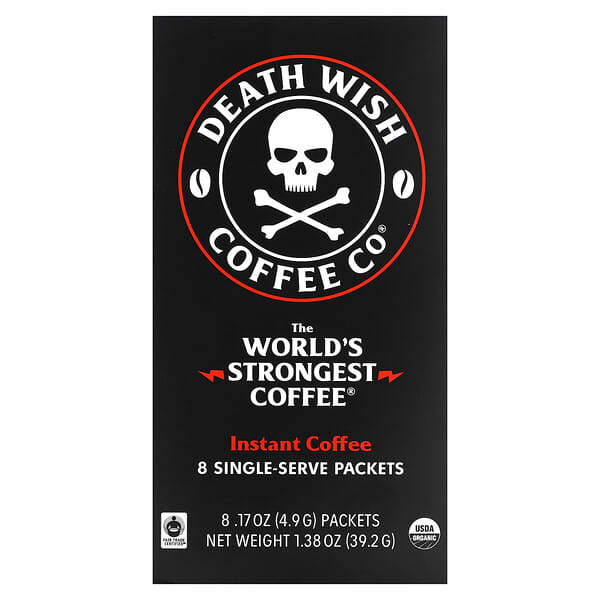 Death Wish Coffee‏, The World's Strongest Coffee, Instant Coffee, Dark Roast, 8 Single-Serve Packets, 17 oz (4.9 g) Each