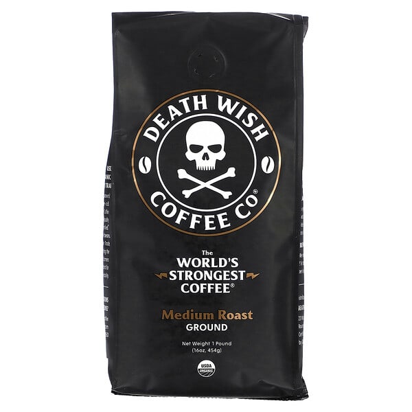 Death Wish Coffee, World's Strongest Coffee（世界最強のコーヒー）、挽豆、ミディアムロースト、454g（16オンス）