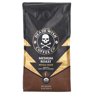 Death Wish Coffee, Granos enteros, Tostado medio, 454 g (16 oz)