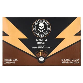 Death Wish Coffee, Single Serve Coffee Pads, Kaffeepads für einzelne Portionen, mittlere Röstung, 10 Pads, je 12,5 g (0,44 oz.).