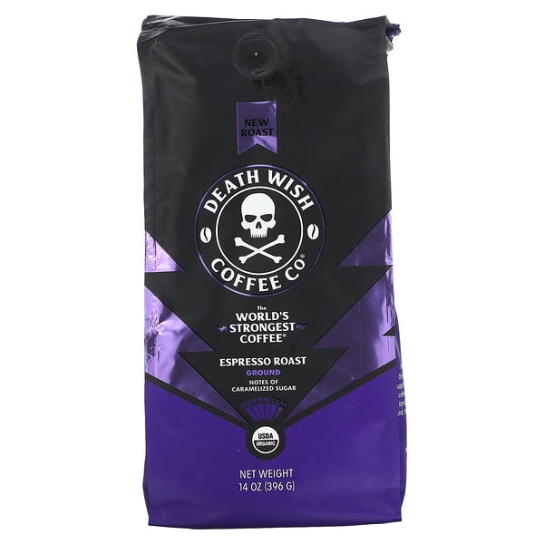 Death Wish Coffee, The World's Strongest Coffee, Ground, Espresso Roast, Dark , 14 oz (396 g)