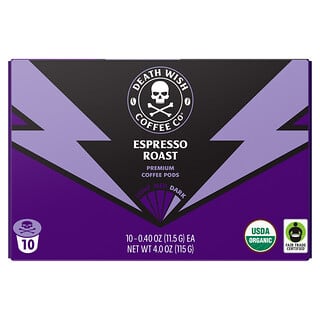 Death Wish Coffee, Single-Serve Coffee Pods, Espresso Roast, 10 Pods, 0.4 oz (11.5 g) Each
