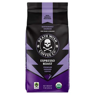 Death Wish Coffee, Молотый, обжаренный эспрессо, 255 г (9 унций)