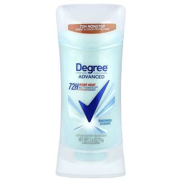 Degree, 어드밴스드, 72H Body Heat Activated™, 땀 억제제 데오드란트, 샤워 클린, 74g(2.6oz)