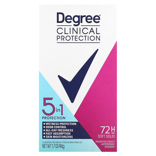 Degree, Protection clinique, Protection 5 en 1, Déodorant anti-transpirant, Solide mou, 48 g