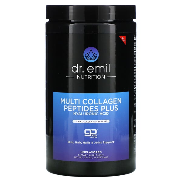 Dr. Emil Nutrition, Poudre de multi-peptides de collagène et d'acide hyaluronique, sans arôme, 316,5 g