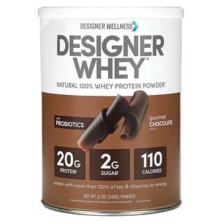 Designer Wellness, Designer Whey, Proteína de suero de leche 100 % natural en polvo, Chocolate gourmet, 340 g (12 oz)