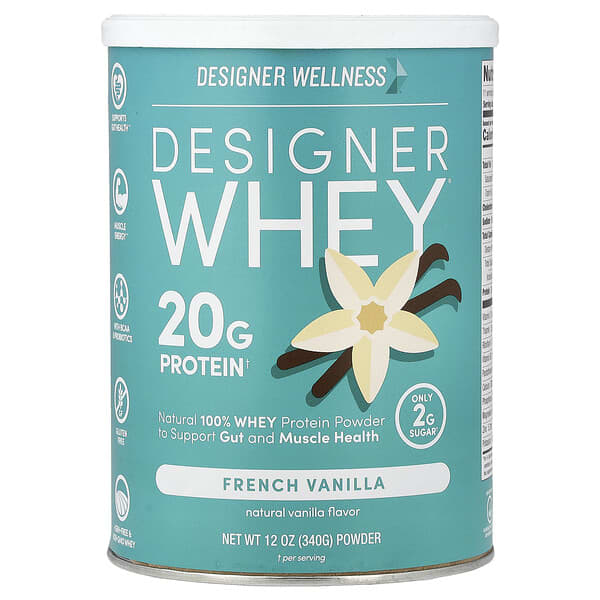 Designer Wellness, 디자이너 유청, 100% 천연 유청 단백질, 프랑스 바닐라, 12 온스 (340 g)