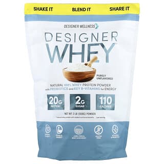 Designer Wellness, Designer Whey, proteína de suero 100 % natural, pura sin sabor, 2 lb (908 g)