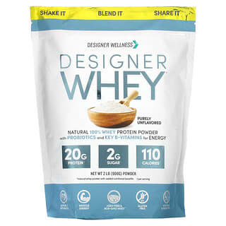 Designer Wellness, Designer Whey，天然100％乳清蛋白，纯天然无香味，2磅（908克）