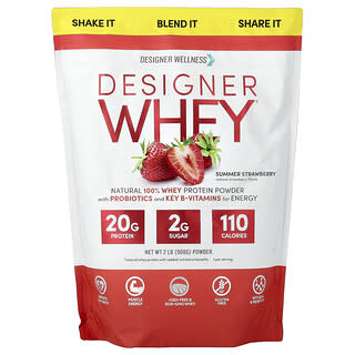 Designer Wellness, Designer Whey, натуральный 100% сывороточный протеин, со вкусом летней клубники, 908 г